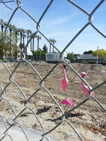 Cheerful kitsch in a bulldozed lot in historic downtown Hanford, CA, April 23, 2013